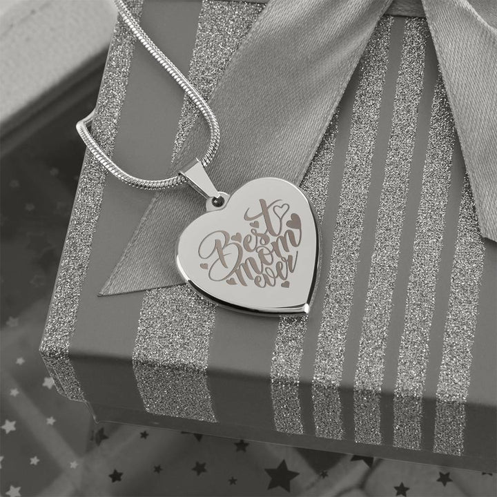 Best Mom Ever – Engraved Heart Necklace – Gift for Mom