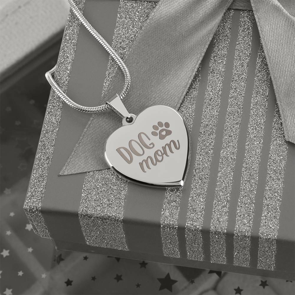Dog Mom Engraved Heart Necklace – Gift for Mom