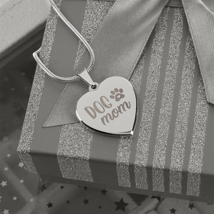 Dog Mom Engraved Heart Necklace – Gift for Mom