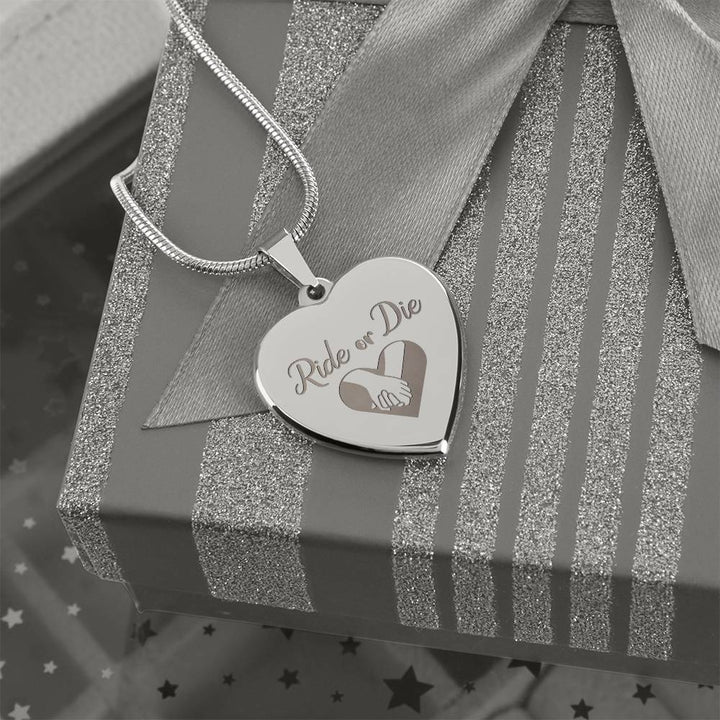 Ride Or Die Engraved Heart Necklace – Gift for Her