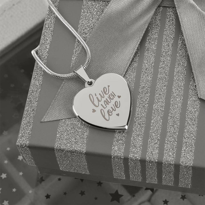 Live Laugh Love – Engraved Heart Necklace – Gift for Her