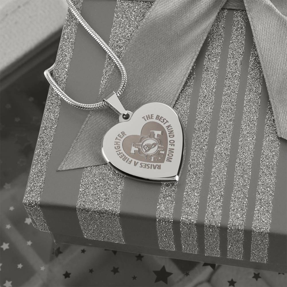 The Best Kind Of Mom Raises a Firefighter Engraved Heart Necklace – Gift for Mom