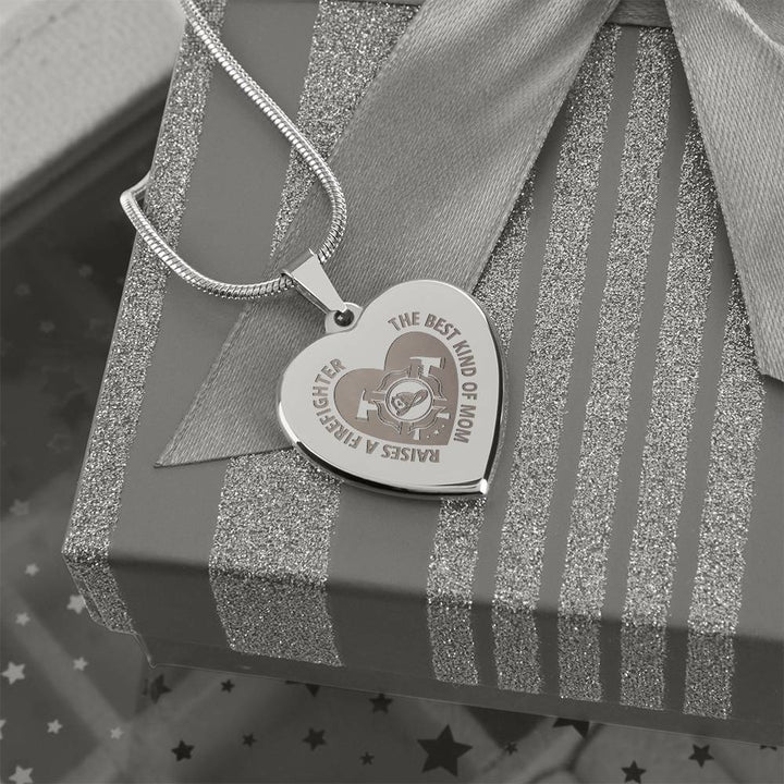 The Best Kind Of Mom Raises a Firefighter Engraved Heart Necklace – Gift for Mom