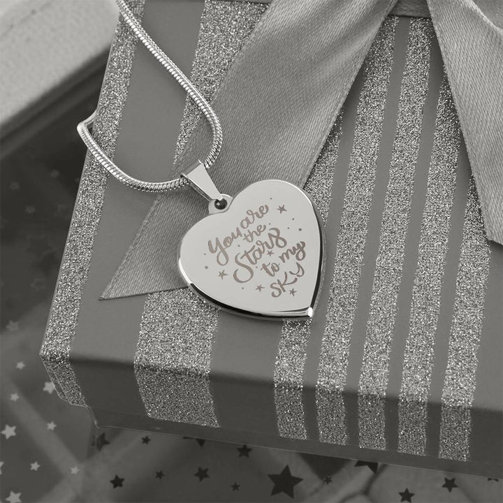 You Are The Stars To My Sky – Engraved Heart Necklace – Gift for Her