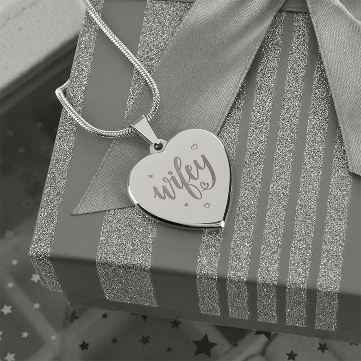 Wifey – Engraved Heart Necklace – Gift for Wife