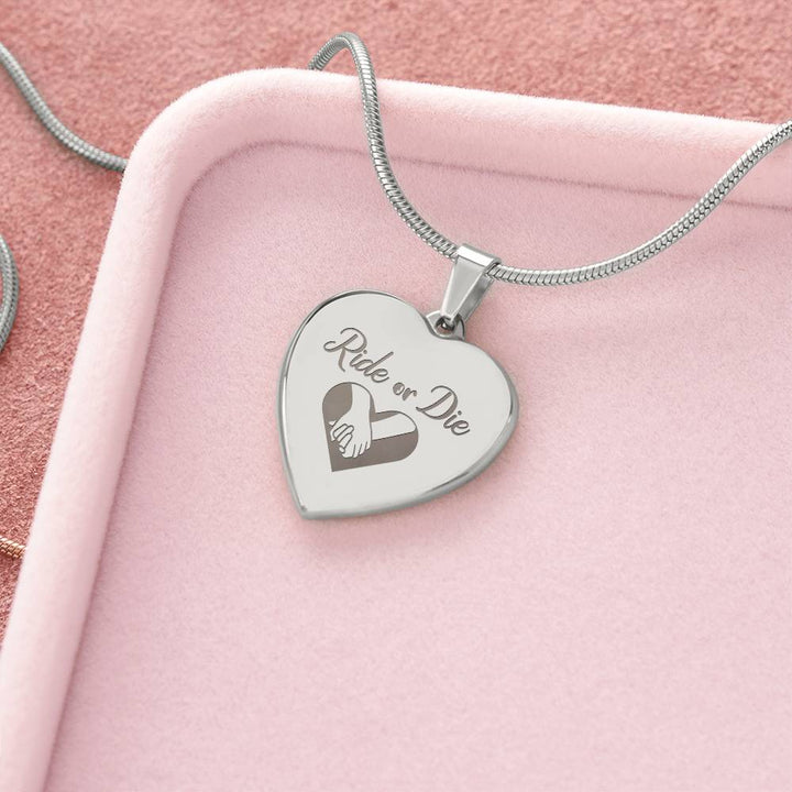 Ride Or Die Engraved Heart Necklace – Gift for Her