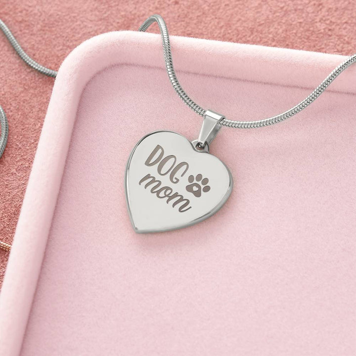 Dog Mom Engraved Heart Necklace – Gift for Mom