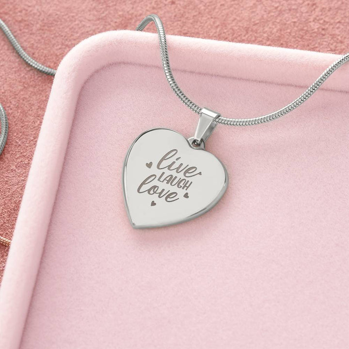 Live Laugh Love – Engraved Heart Necklace – Gift for Her