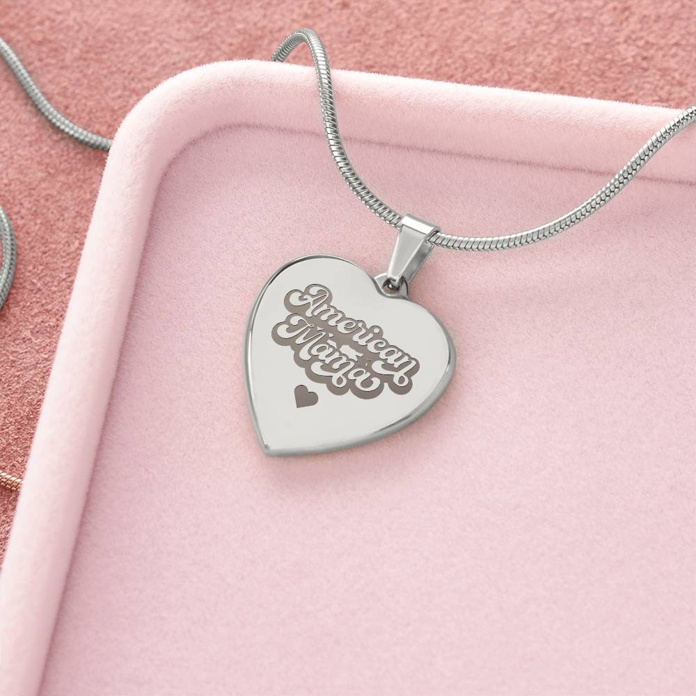 American Mama – Engraved Heart Necklace – Gift for Mom