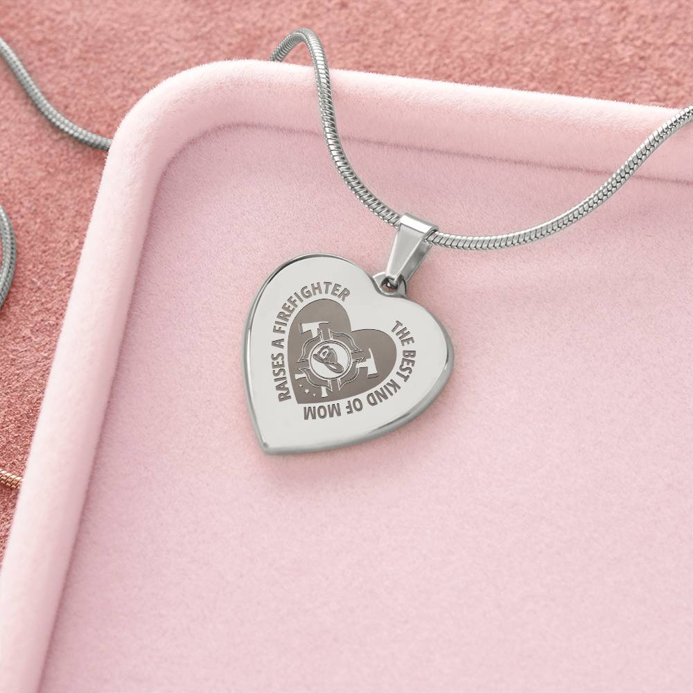 The Best Kind Of Mom Raises a Firefighter Engraved Heart Necklace – Gift for Mom