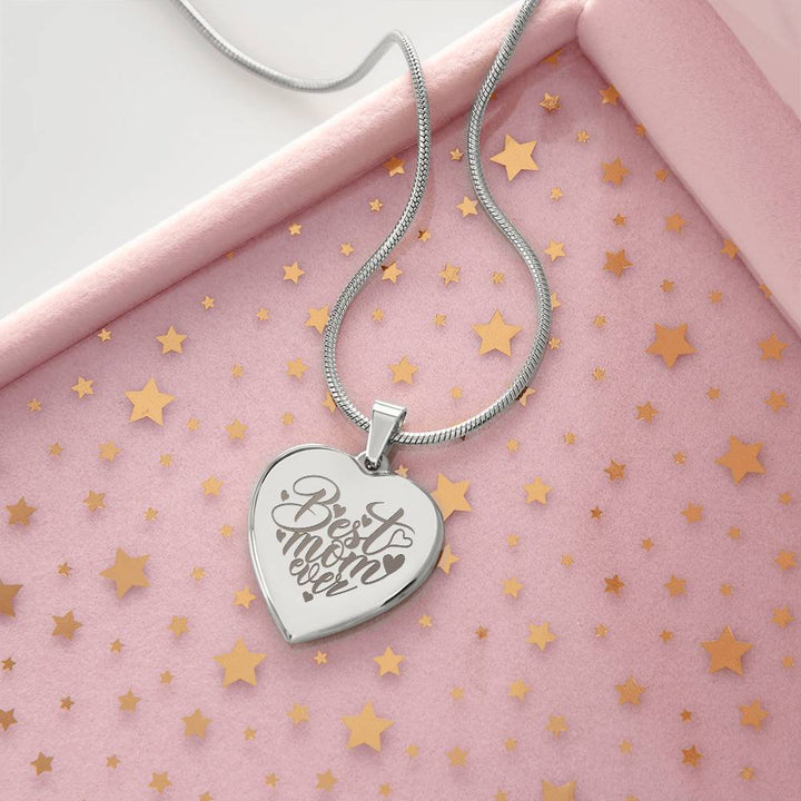 Best Mom Ever – Engraved Heart Necklace – Gift for Mom