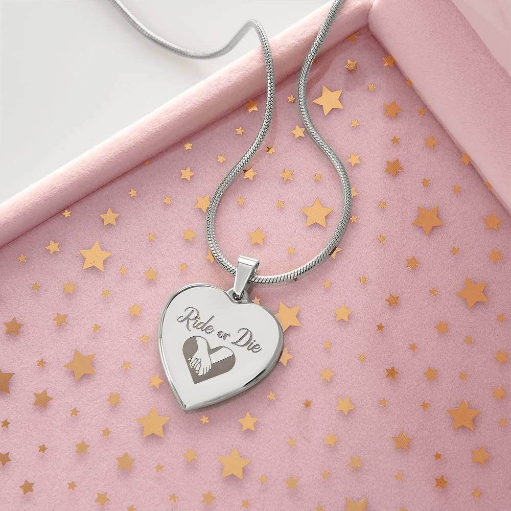 Ride Or Die Engraved Heart Necklace – Gift for Her