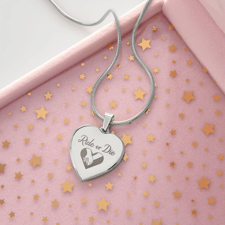 Ride Or Die Engraved Heart Necklace – Gift for Her