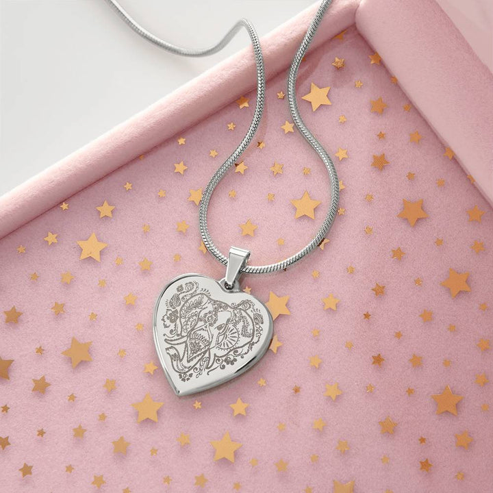 Elephant Head – Engraved Heart Necklace – Gift for Her