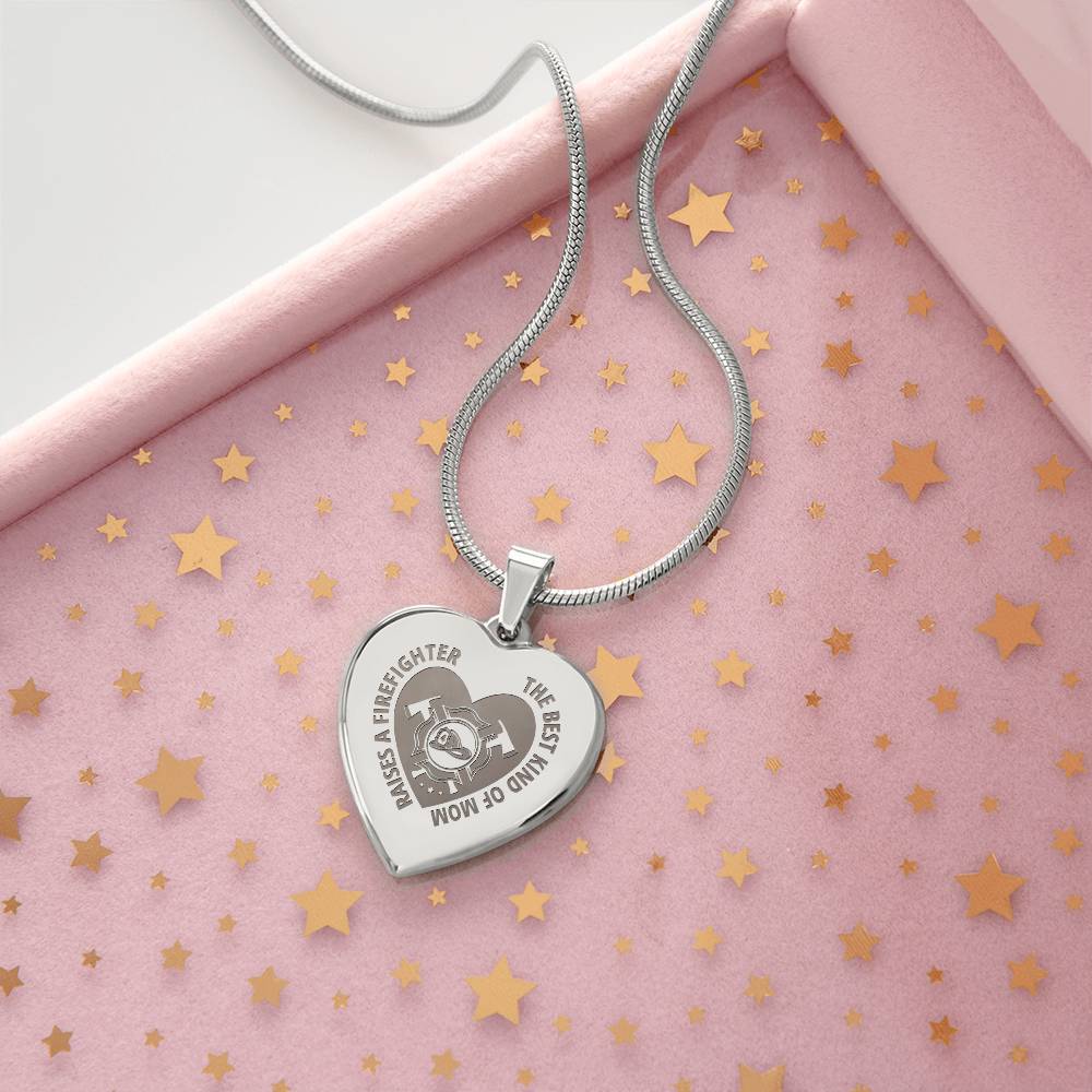 The Best Kind Of Mom Raises a Firefighter Engraved Heart Necklace – Gift for Mom