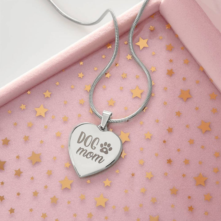 Dog Mom Engraved Heart Necklace – Gift for Mom