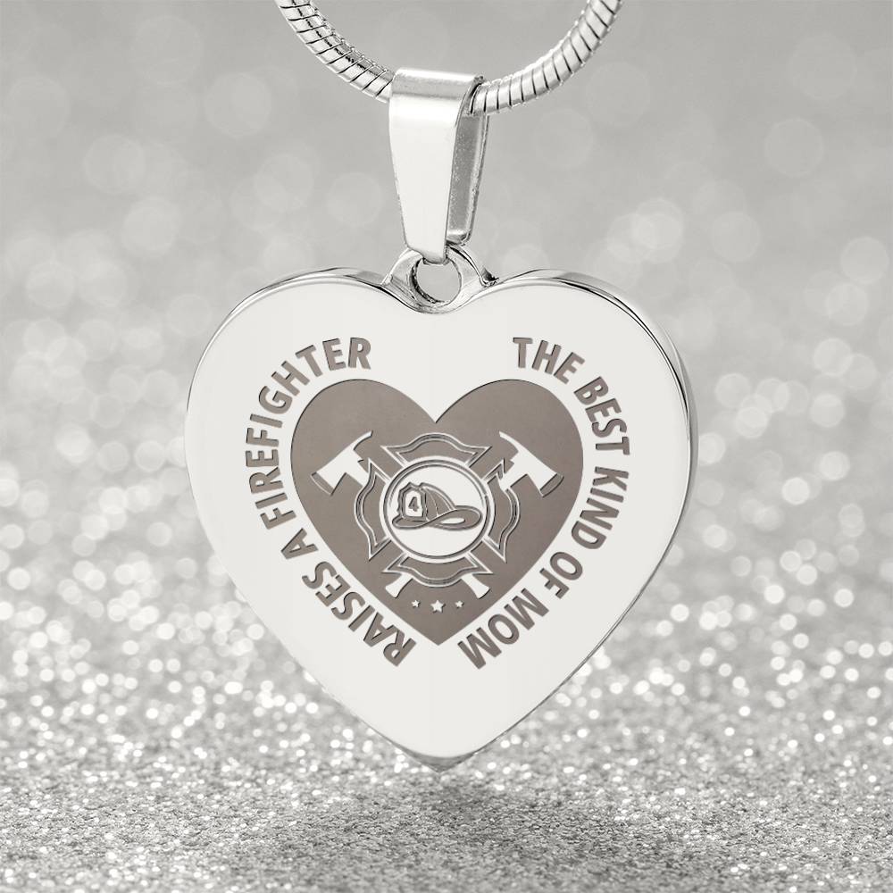 The Best Kind Of Mom Raises a Firefighter Engraved Heart Necklace – Gift for Mom