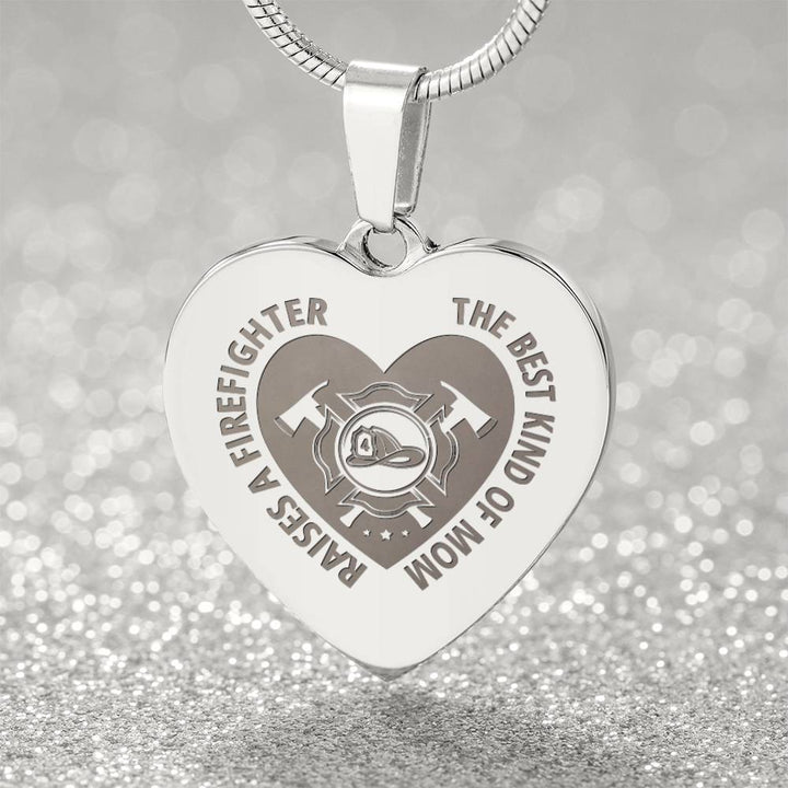 The Best Kind Of Mom Raises a Firefighter Engraved Heart Necklace – Gift for Mom
