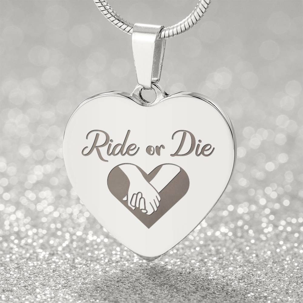 Ride Or Die Engraved Heart Necklace – Gift for Her