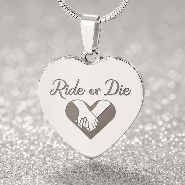 Ride Or Die Engraved Heart Necklace – Gift for Her