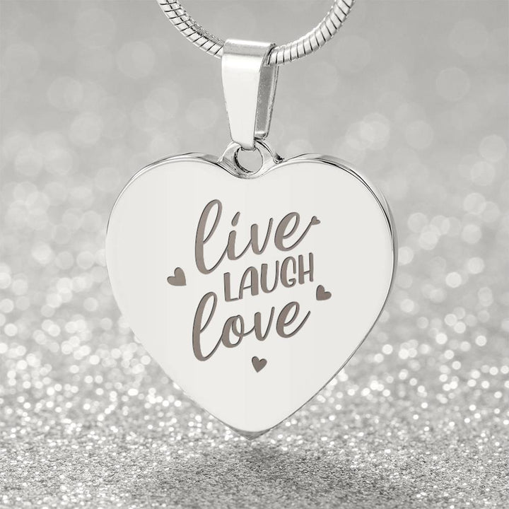 Live Laugh Love – Engraved Heart Necklace – Gift for Her