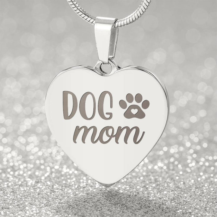 Dog Mom Engraved Heart Necklace – Gift for Mom