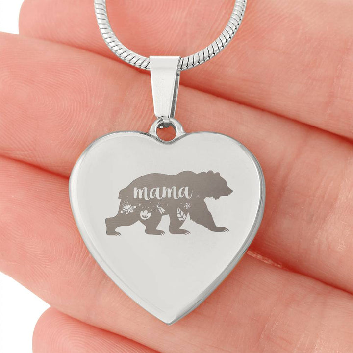 Mama Bear – Engraved Heart Necklace – Gift for Mom