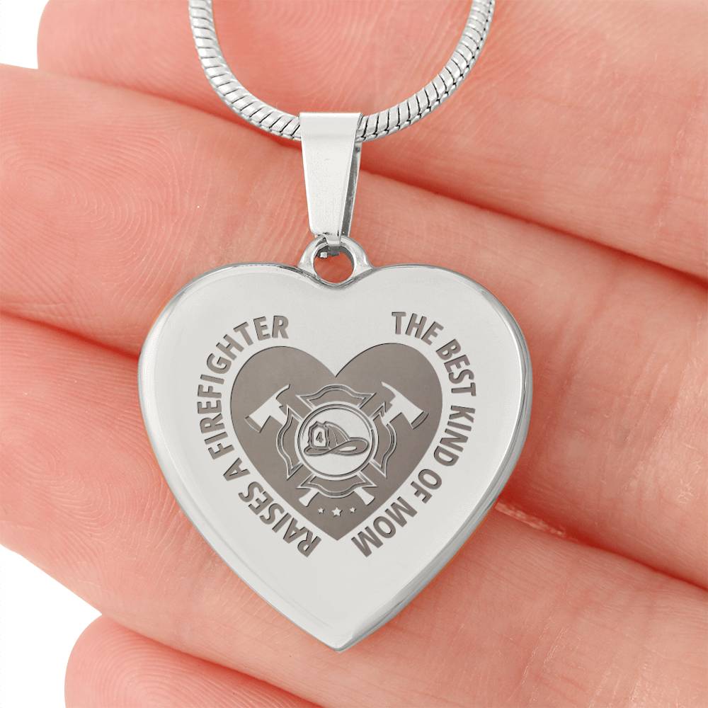 The Best Kind Of Mom Raises a Firefighter Engraved Heart Necklace – Gift for Mom
