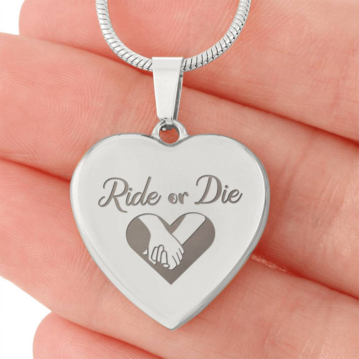 Ride Or Die Engraved Heart Necklace – Gift for Her