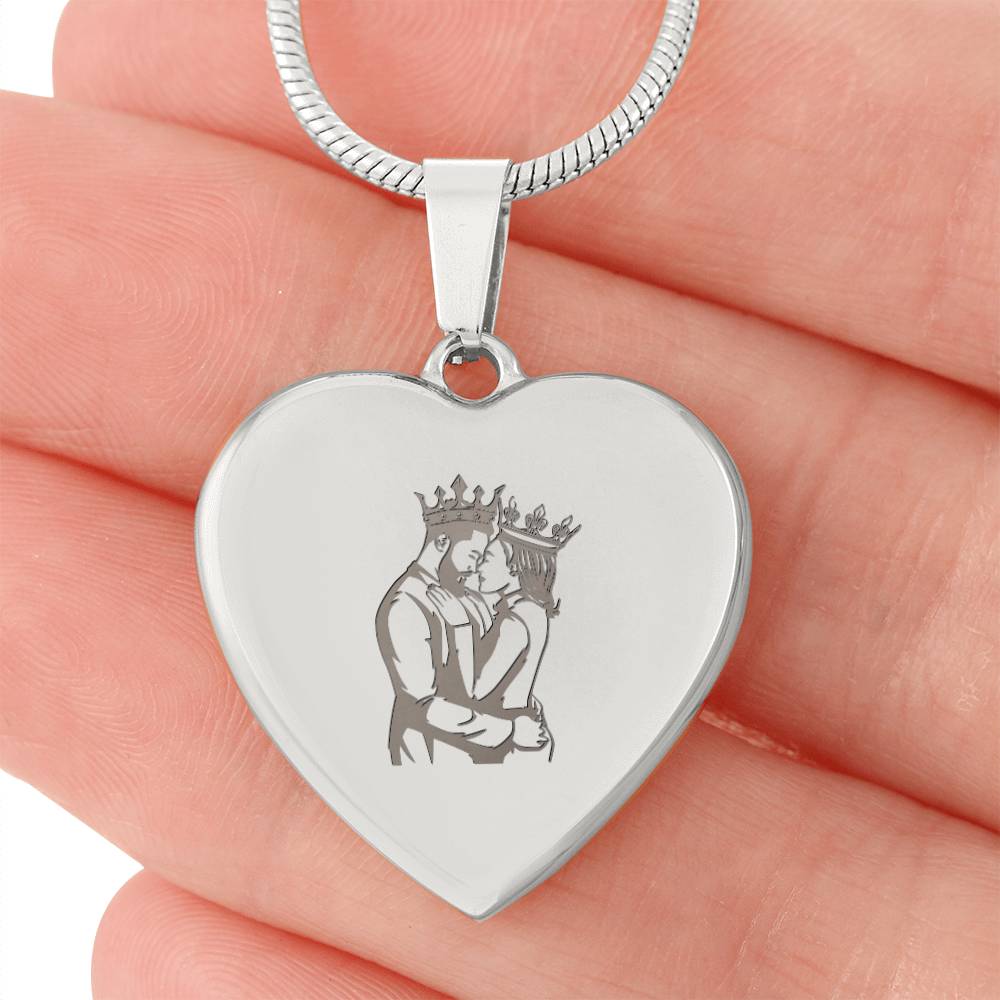 Couple King Queen – Engraved Heart Necklace – Gift for Her - Gift for Him