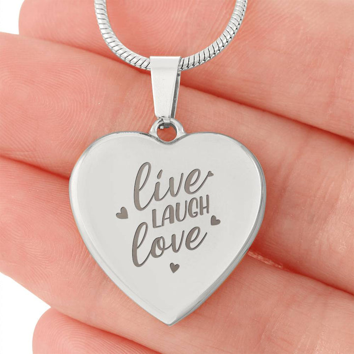 Live Laugh Love – Engraved Heart Necklace – Gift for Her