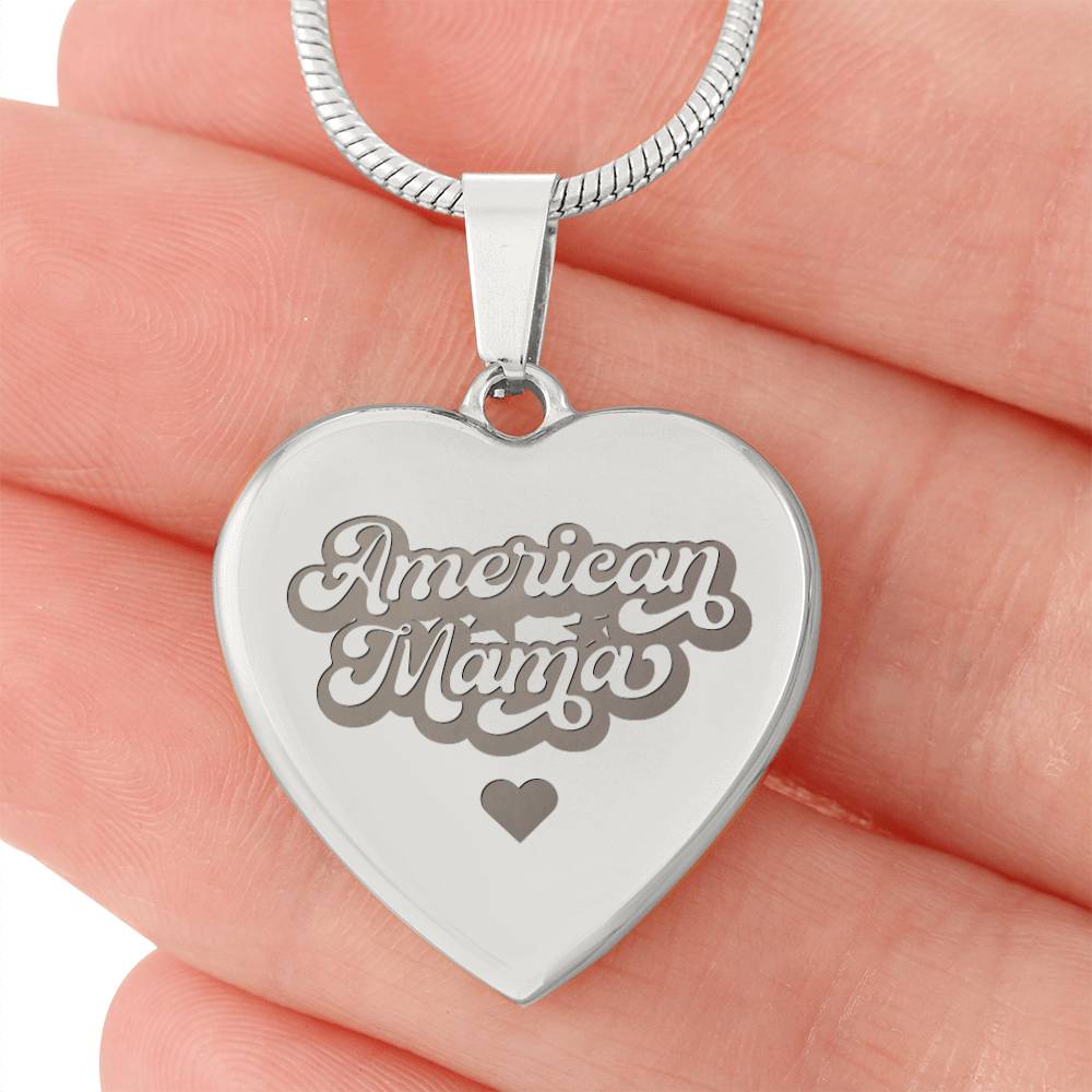 American Mama – Engraved Heart Necklace – Gift for Mom