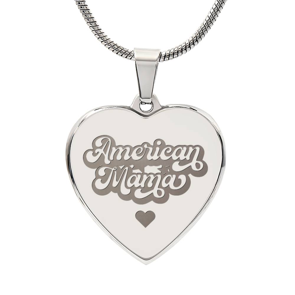 American Mama – Engraved Heart Necklace – Gift for Mom