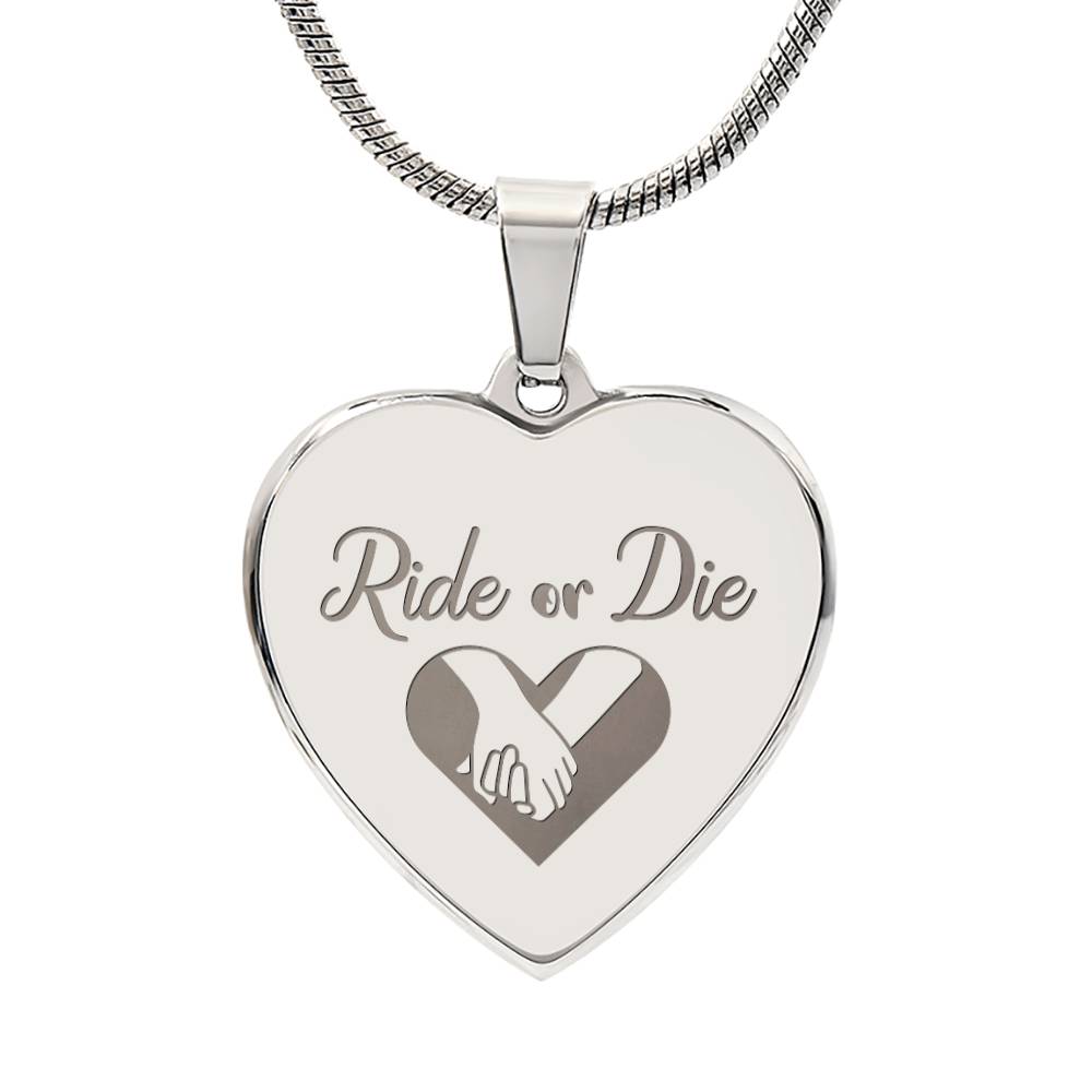 Ride Or Die Engraved Heart Necklace – Gift for Her
