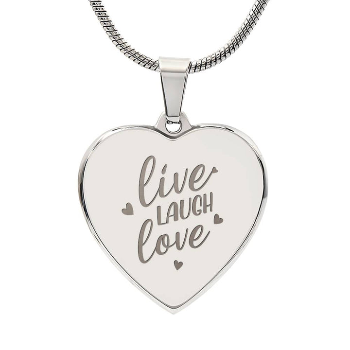 Live Laugh Love – Engraved Heart Necklace – Gift for Her