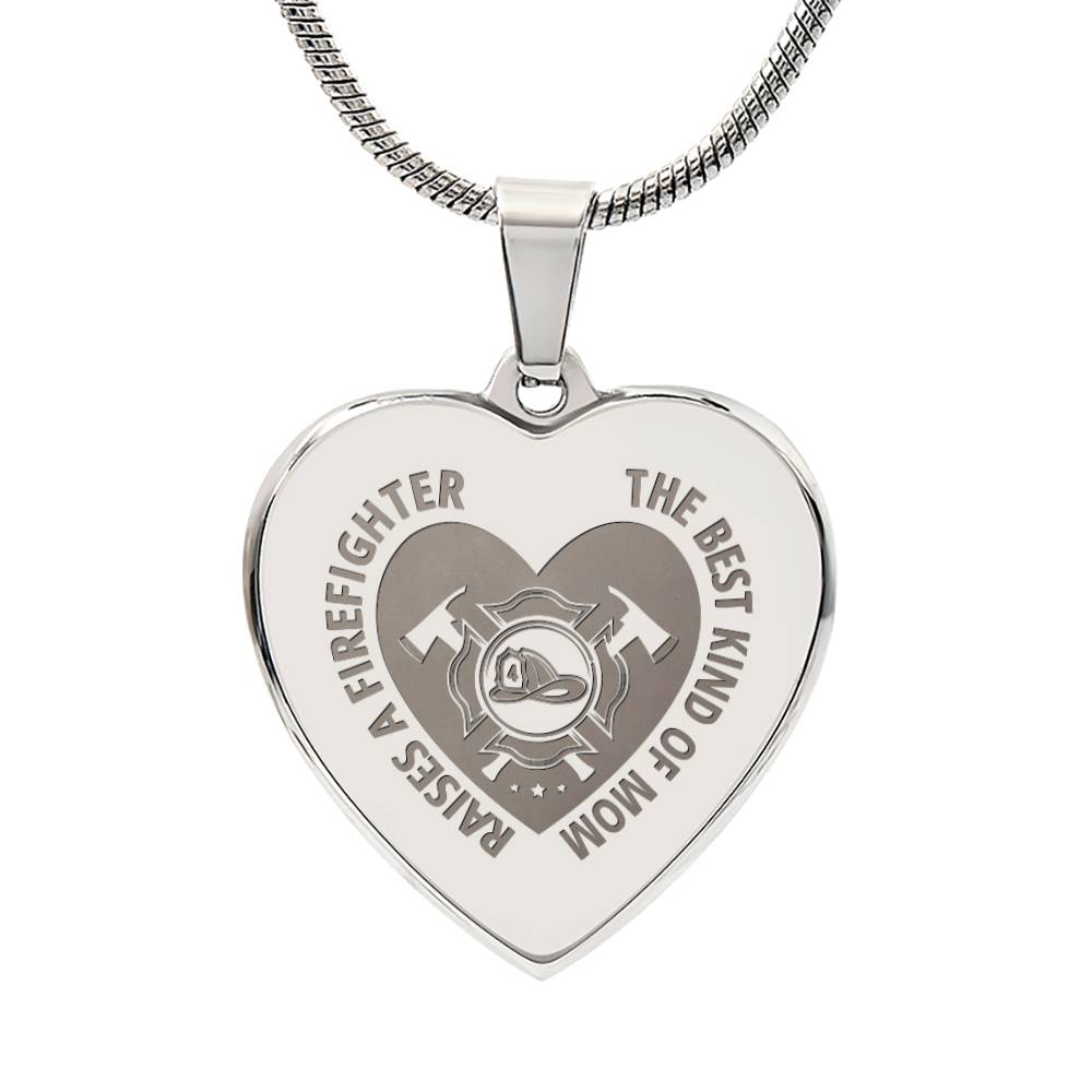The Best Kind Of Mom Raises a Firefighter Engraved Heart Necklace – Gift for Mom