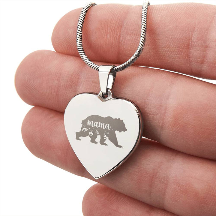 Mama Bear – Engraved Heart Necklace – Gift for Mom