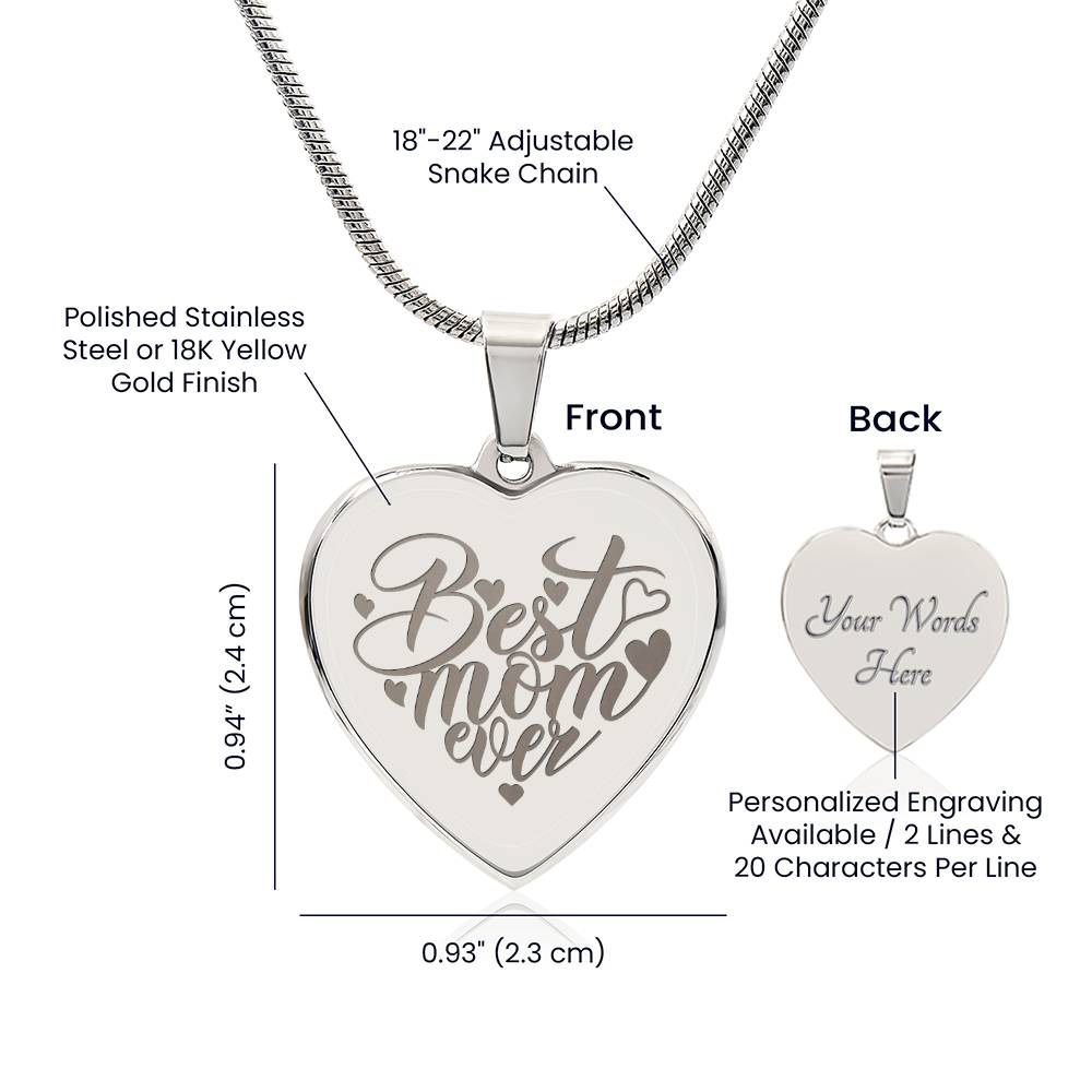 Best Mom Ever – Engraved Heart Necklace – Gift for Mom
