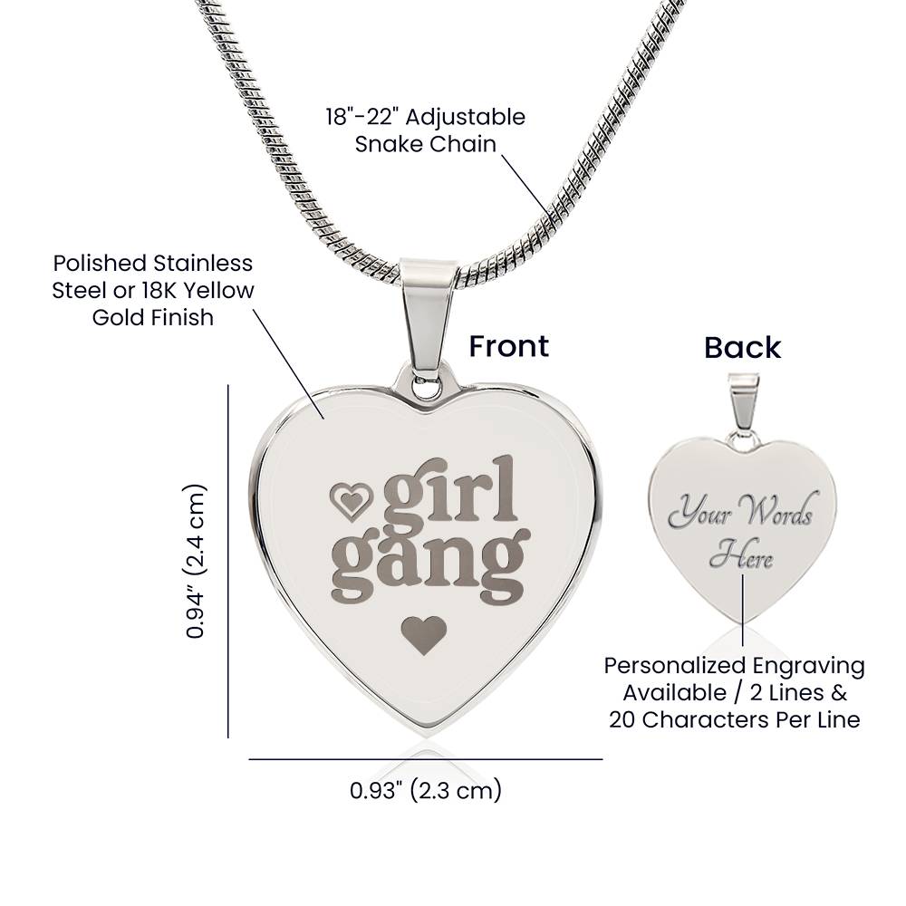 Girl Gang – Engraved Heart Necklace – Gift for Her