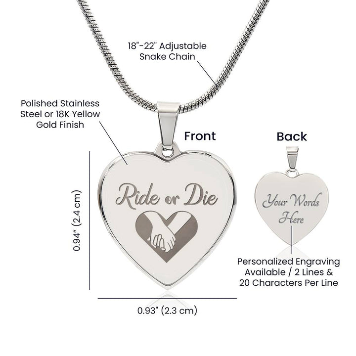 Ride Or Die Engraved Heart Necklace – Gift for Her
