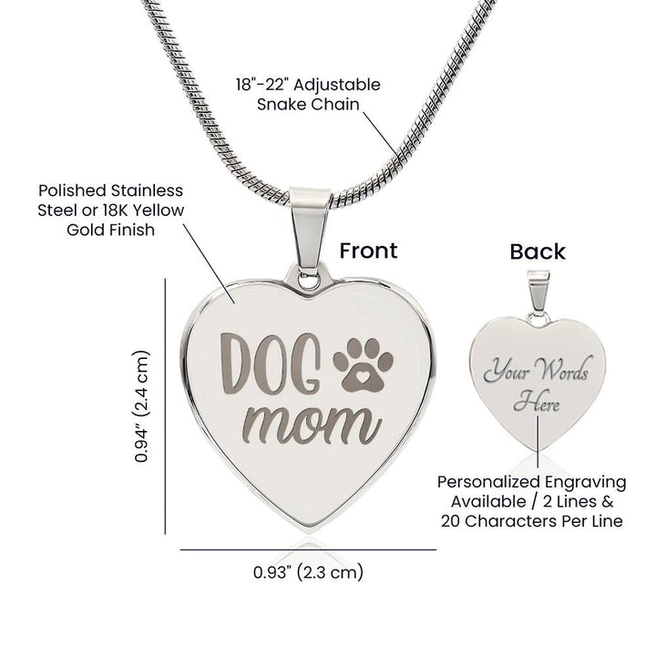 Dog Mom Engraved Heart Necklace – Gift for Mom