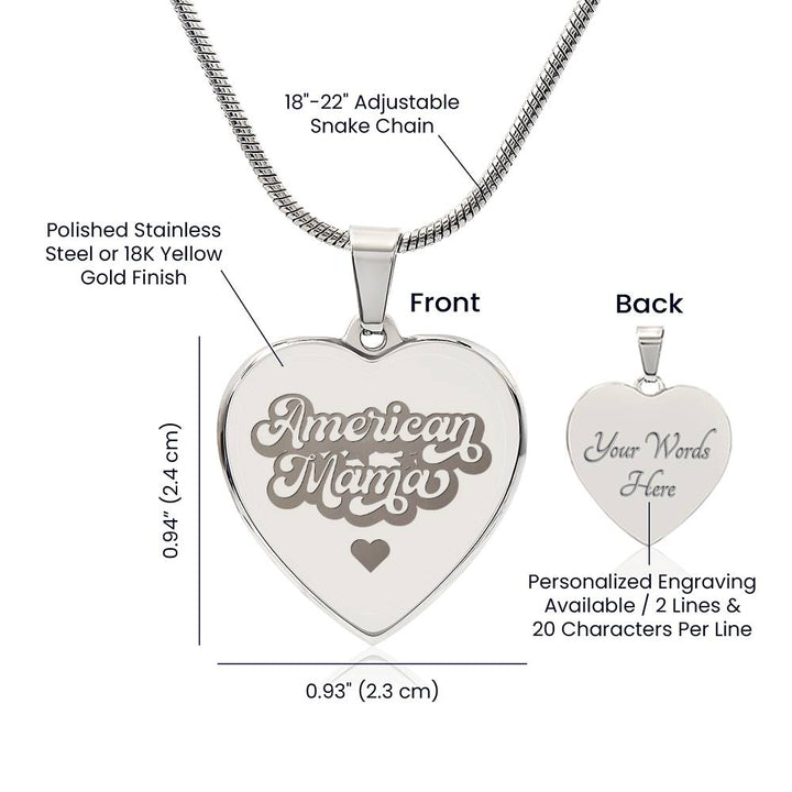 American Mama – Engraved Heart Necklace – Gift for Mom