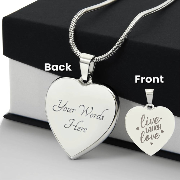Live Laugh Love – Engraved Heart Necklace – Gift for Her