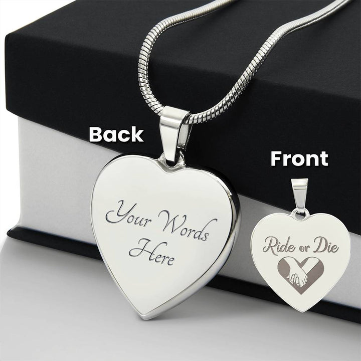 Ride Or Die Engraved Heart Necklace – Gift for Her