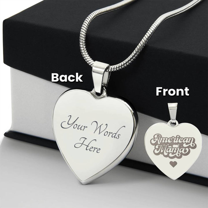 American Mama – Engraved Heart Necklace – Gift for Mom