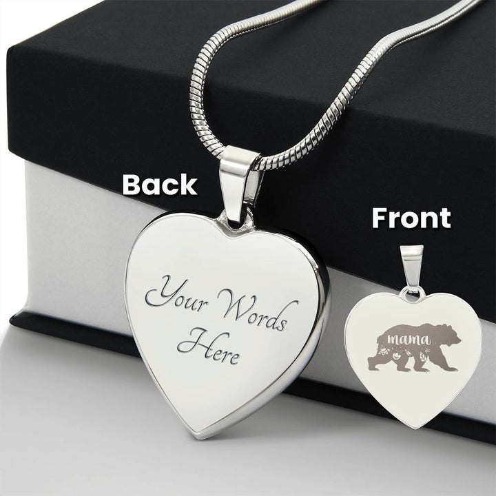 Mama Bear – Engraved Heart Necklace – Gift for Mom