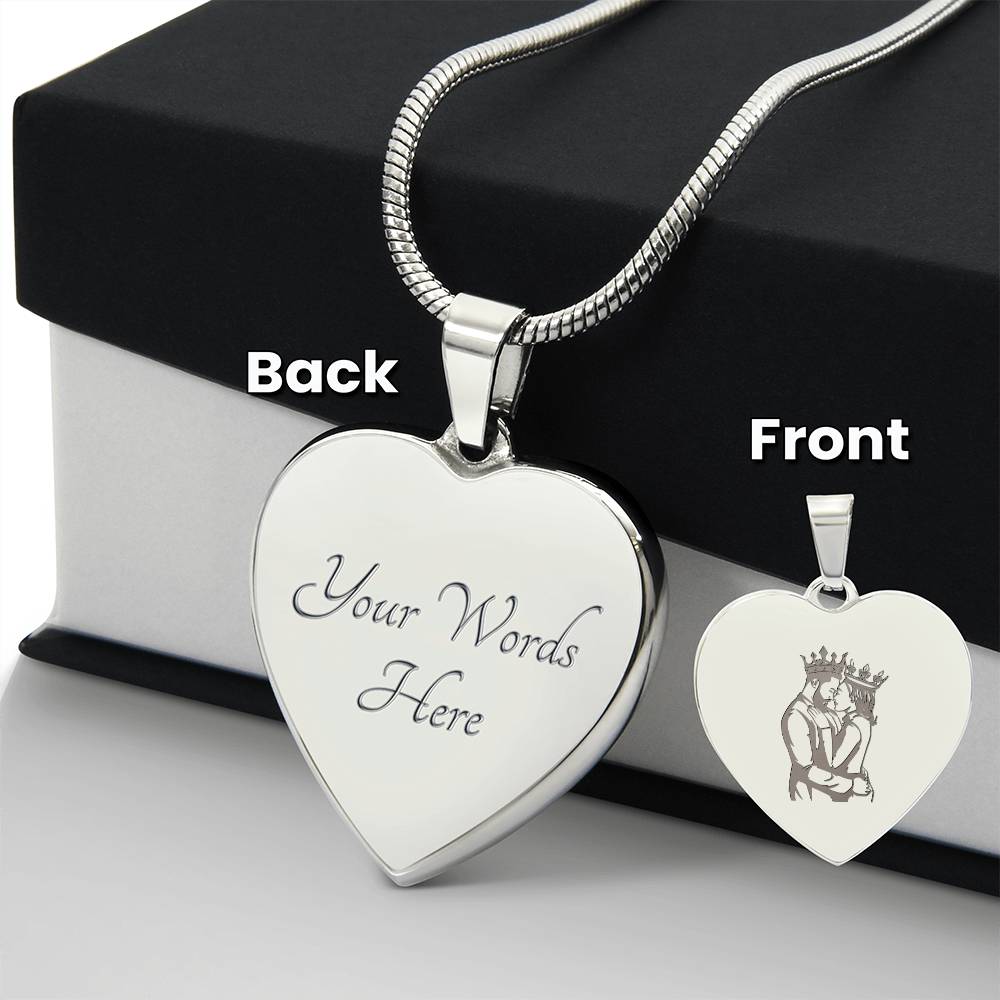 Couple King Queen – Engraved Heart Necklace – Gift for Her - Gift for Him