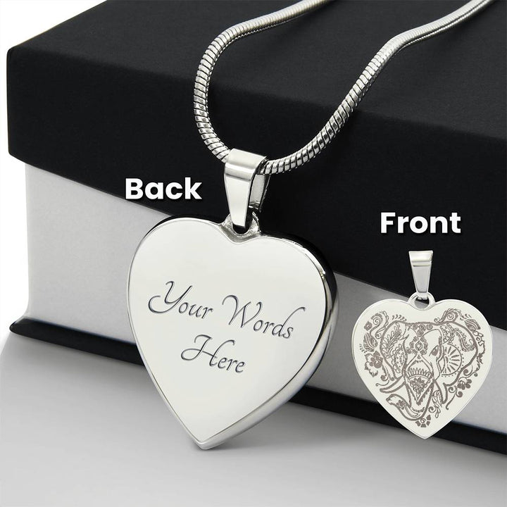 Elephant Head – Engraved Heart Necklace – Gift for Her