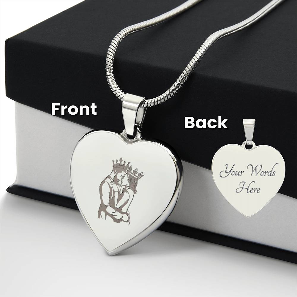 Couple King Queen – Engraved Heart Necklace – Gift for Her - Gift for Him