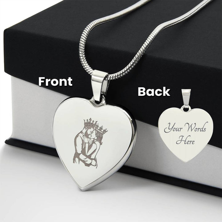 Couple King Queen – Engraved Heart Necklace – Gift for Her - Gift for Him